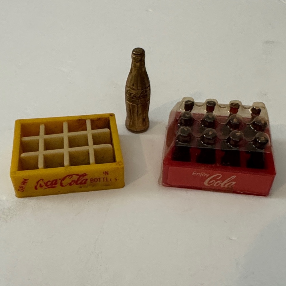Coca-Cola & Cola Collectible Dollhouse Miniature Brass Coke Bottle & Crates